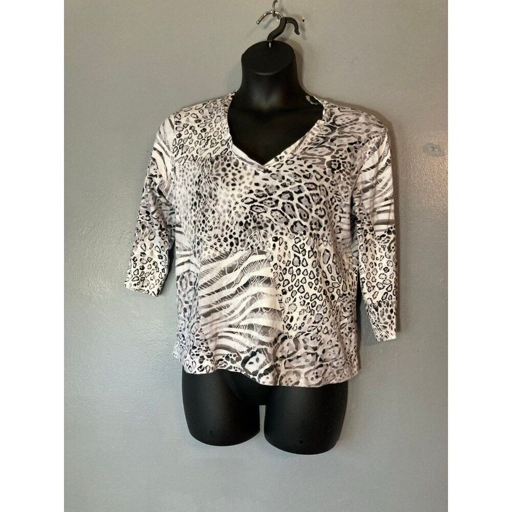 Additions by Chicos, black and gray animal print top